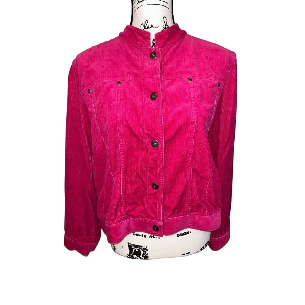 Liz Claiborne Pink Corduroy Jacket Retro Style Collared Button Up Casual Coat